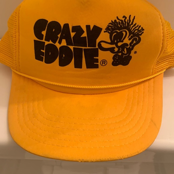 Crazy Eddie Mens Trucker Hat insane yellow  Snapback Vintage Baseball Cap true - Picture 1 of 3